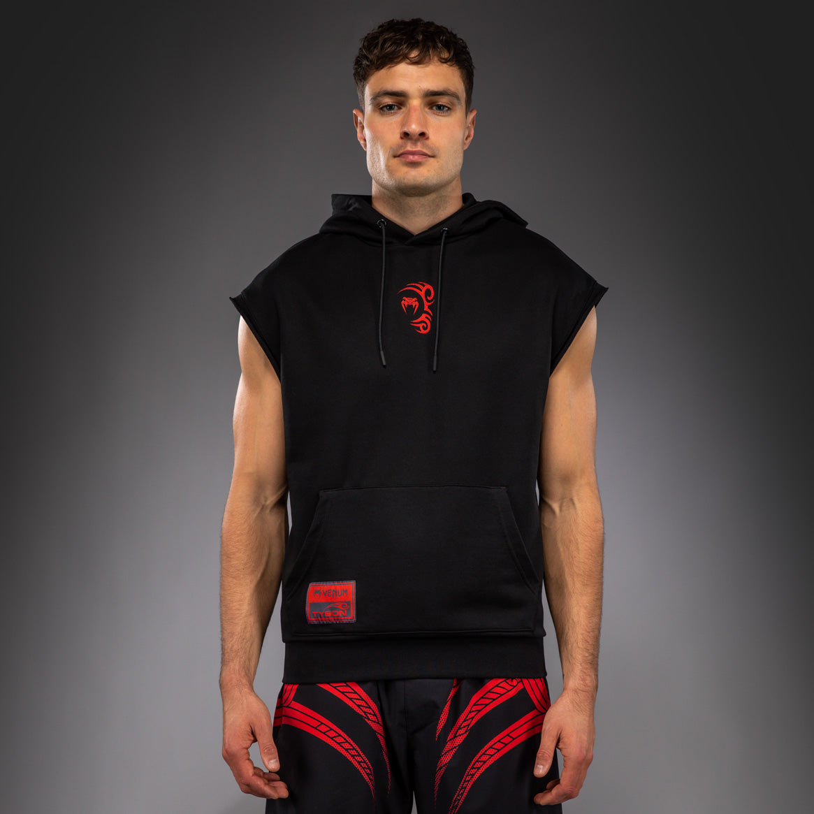 Sweat à capuche sans manches Venum x Mike Tyson Tiger - Noir Profond/Rouge Intense