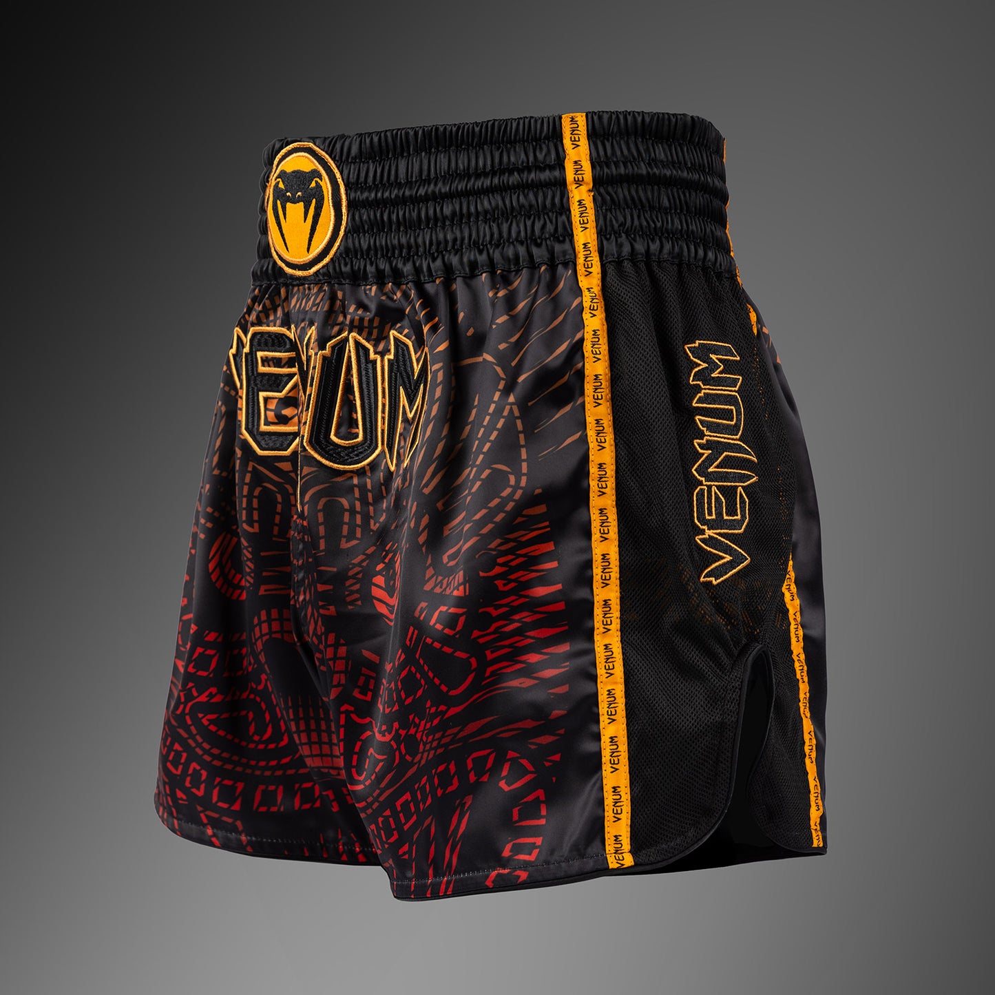 Short de Muay Thaï Venum Quetzal Fury - Noir/Rouge Fury/Mandarine