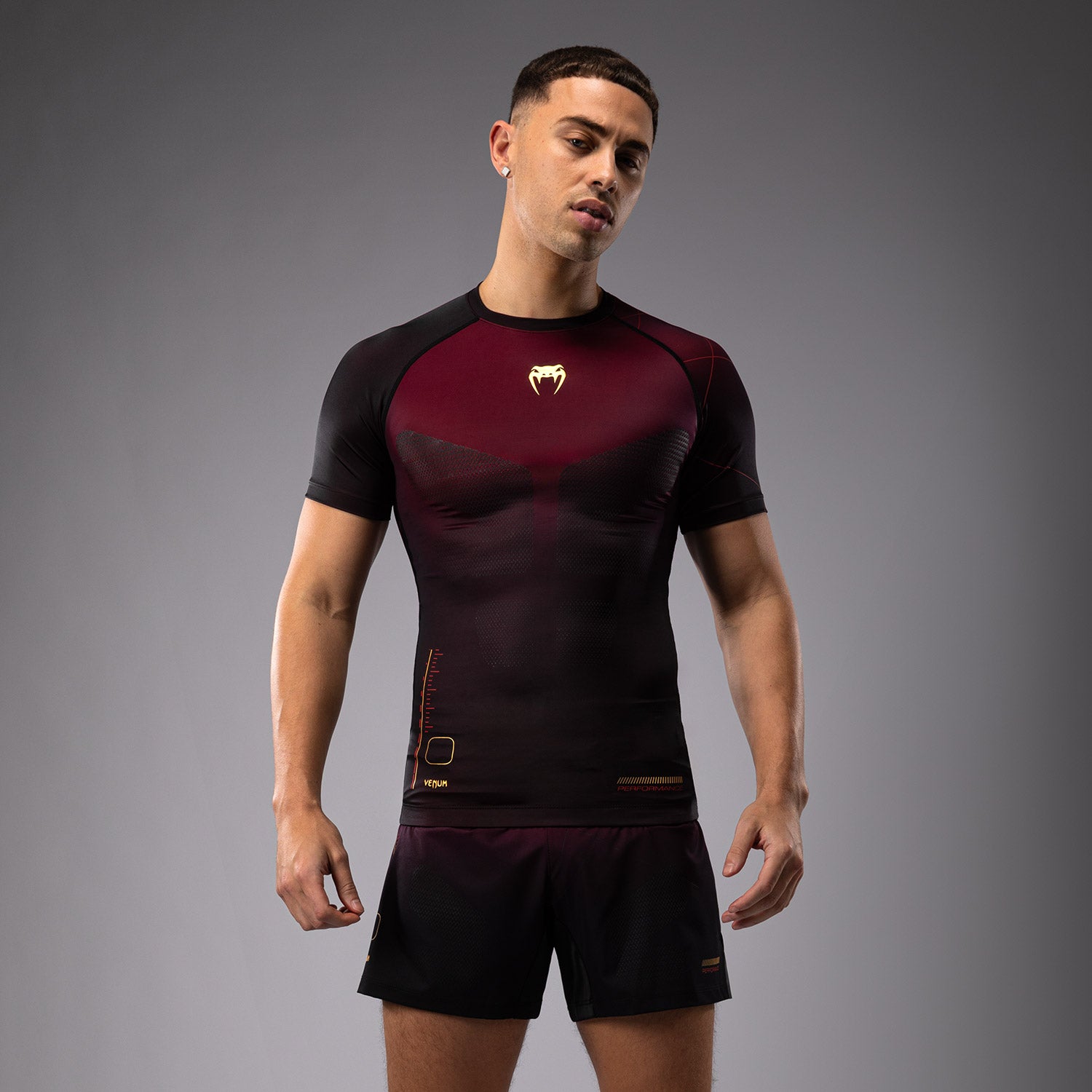 Rashguard Manches Courtes Venum Tactical XT- Noir/Bordeaux/Or - product-type_T-Shirts de Compression