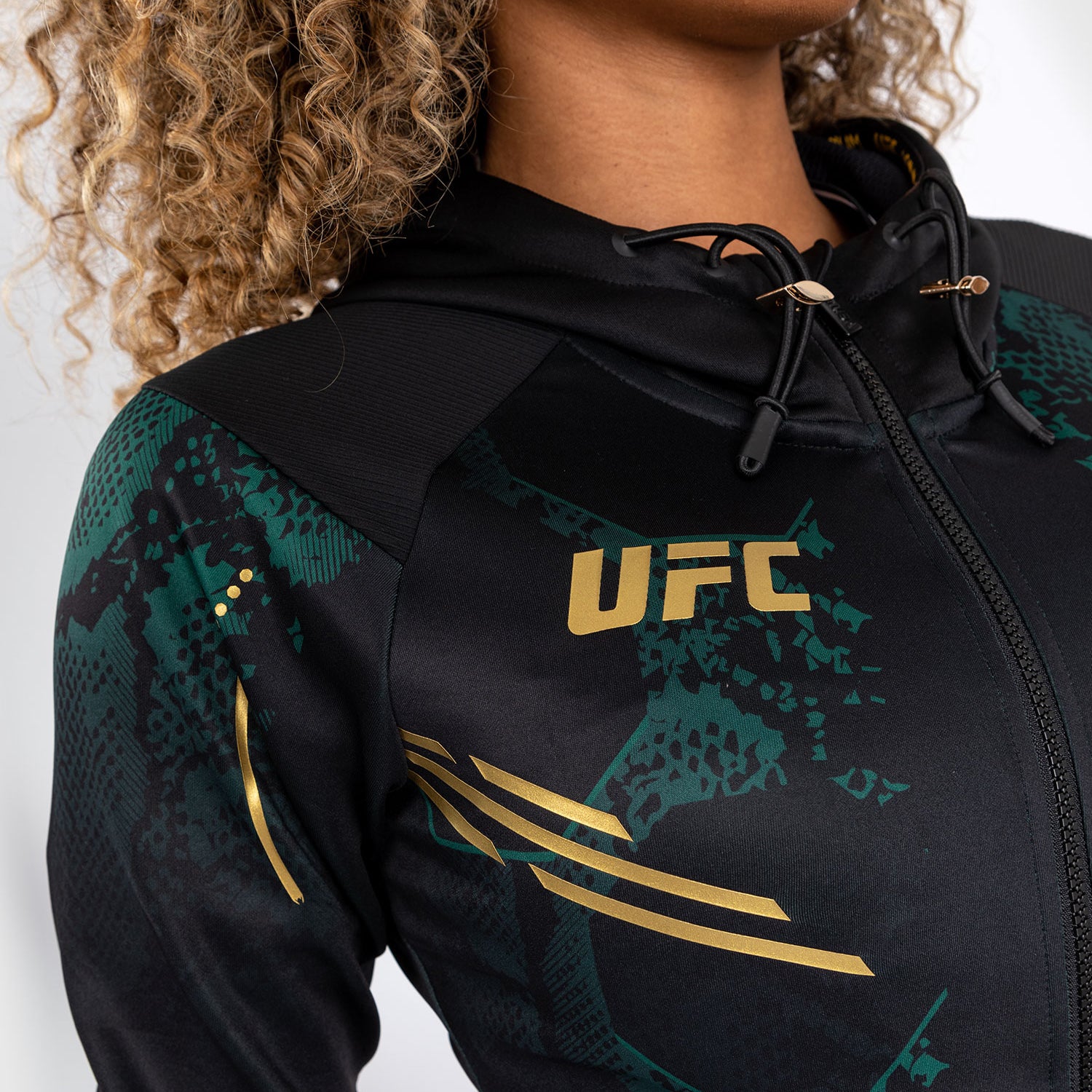 Sweat à capuche Personnalisé pour Femmes UFC Adrenaline by Venum Authentic Fight Night - Emerald Edition - Vert/Noir/Or - product-type_Vestes