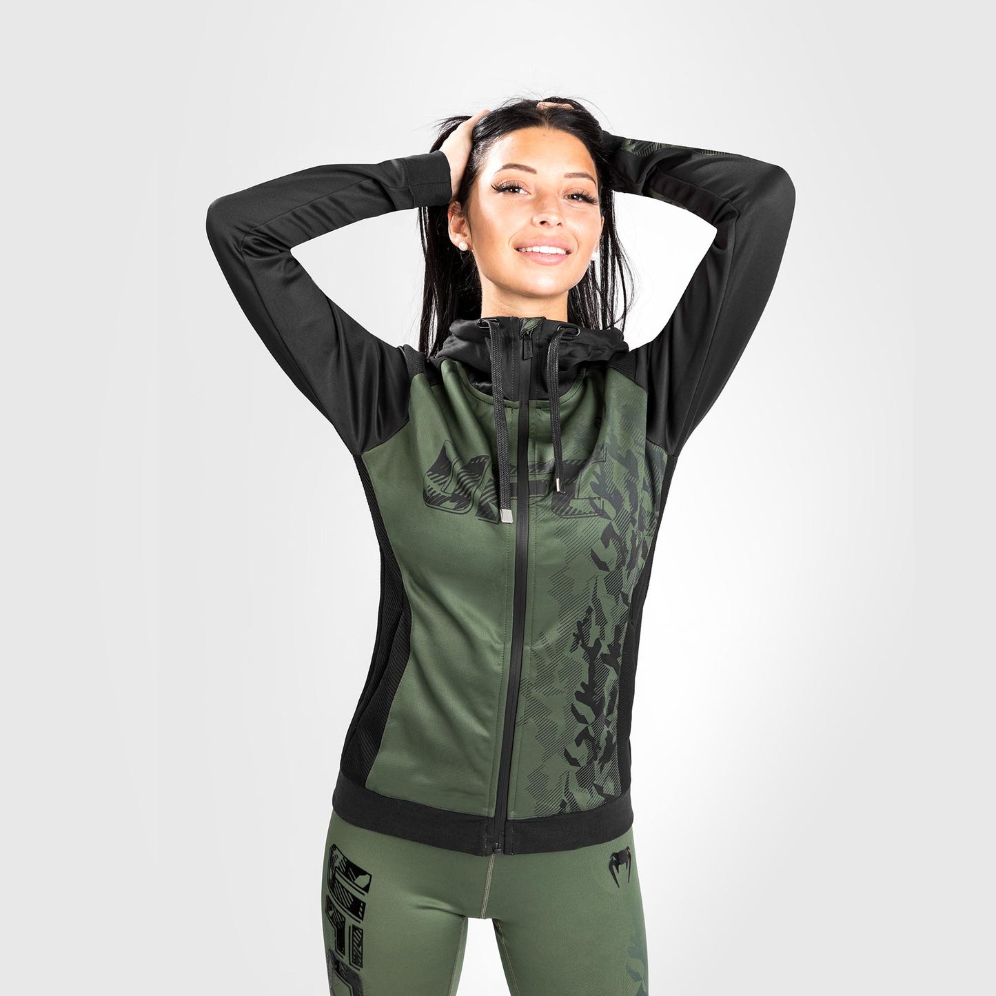 Sweatshirt Zippé Femme UFC Venum Authentic Fight Week - Kaki