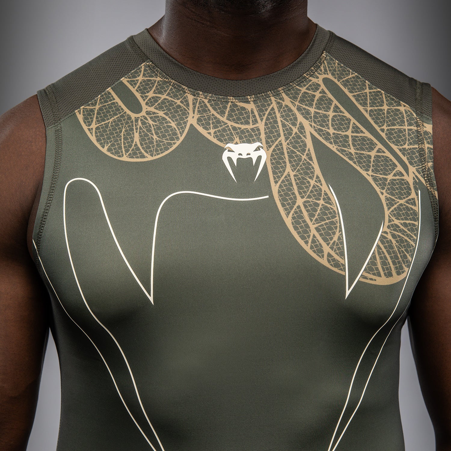 Rashguard Sans Manches Venum Serpenti – Kaki/Bronze/Ivoire - product-type_T-Shirts de Compression