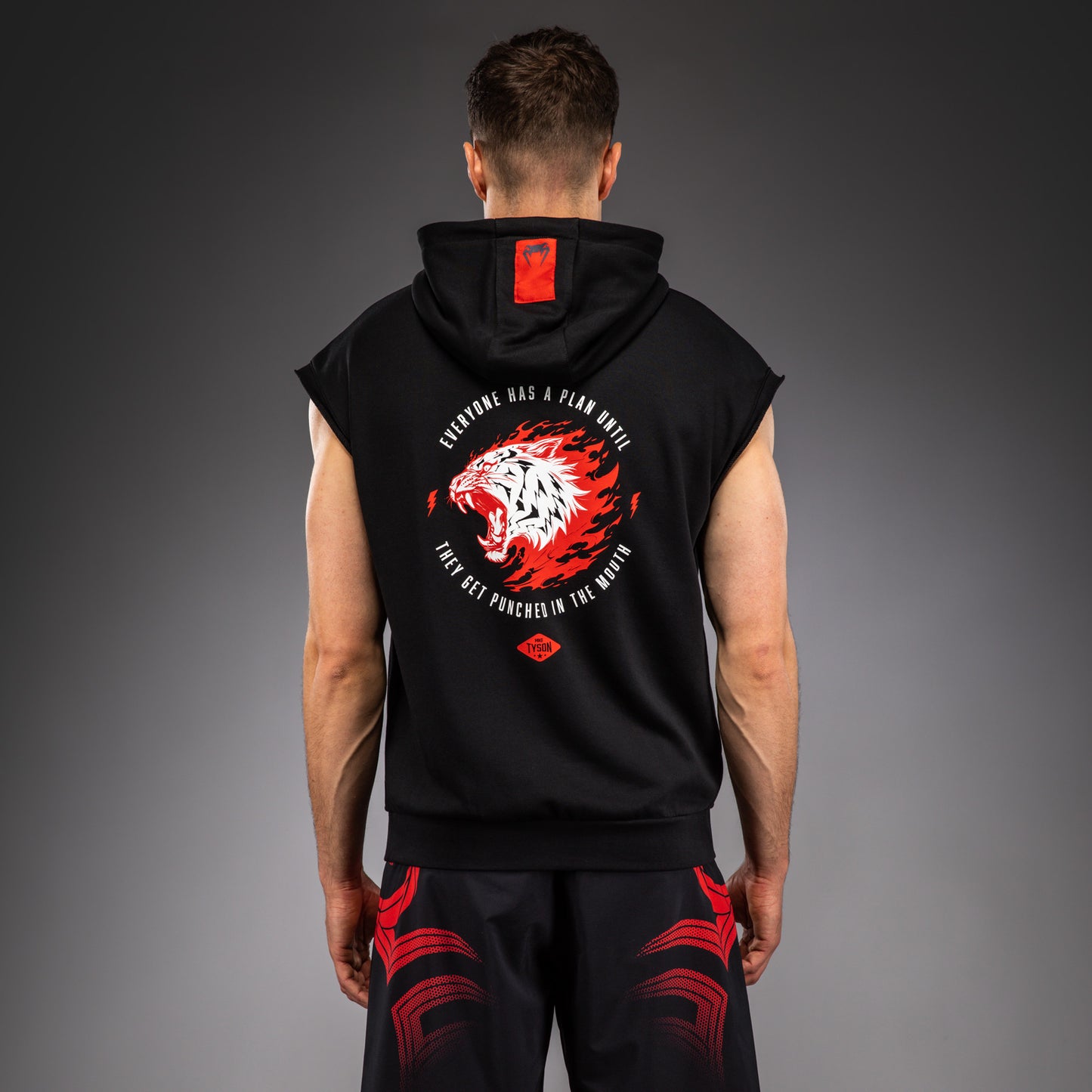 Sweat à capuche sans manches Venum x Mike Tyson Tiger - Noir Profond/Rouge Intense