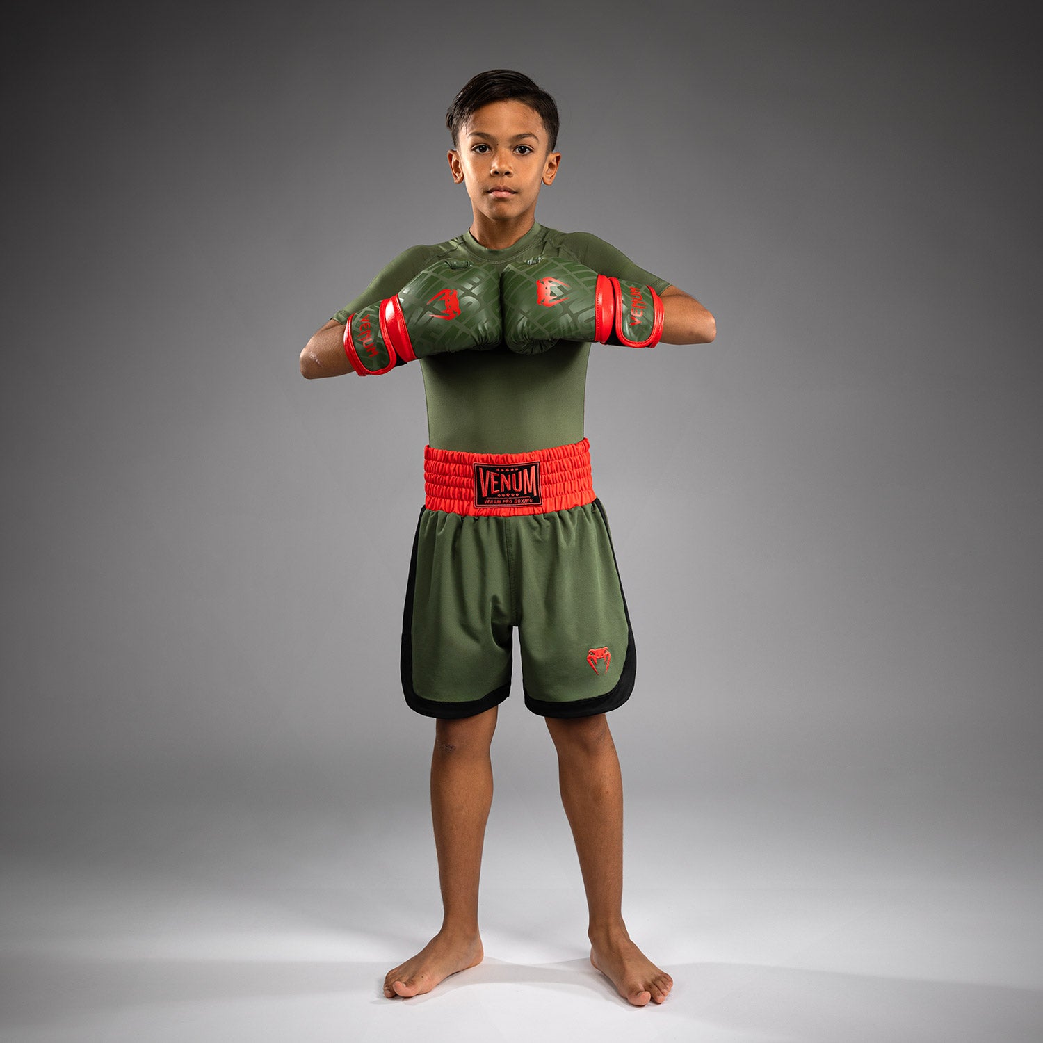 Short de Boxe pour Enfants Venum Classic - Vert militaire/Orange - product-type_Shorts de boxe