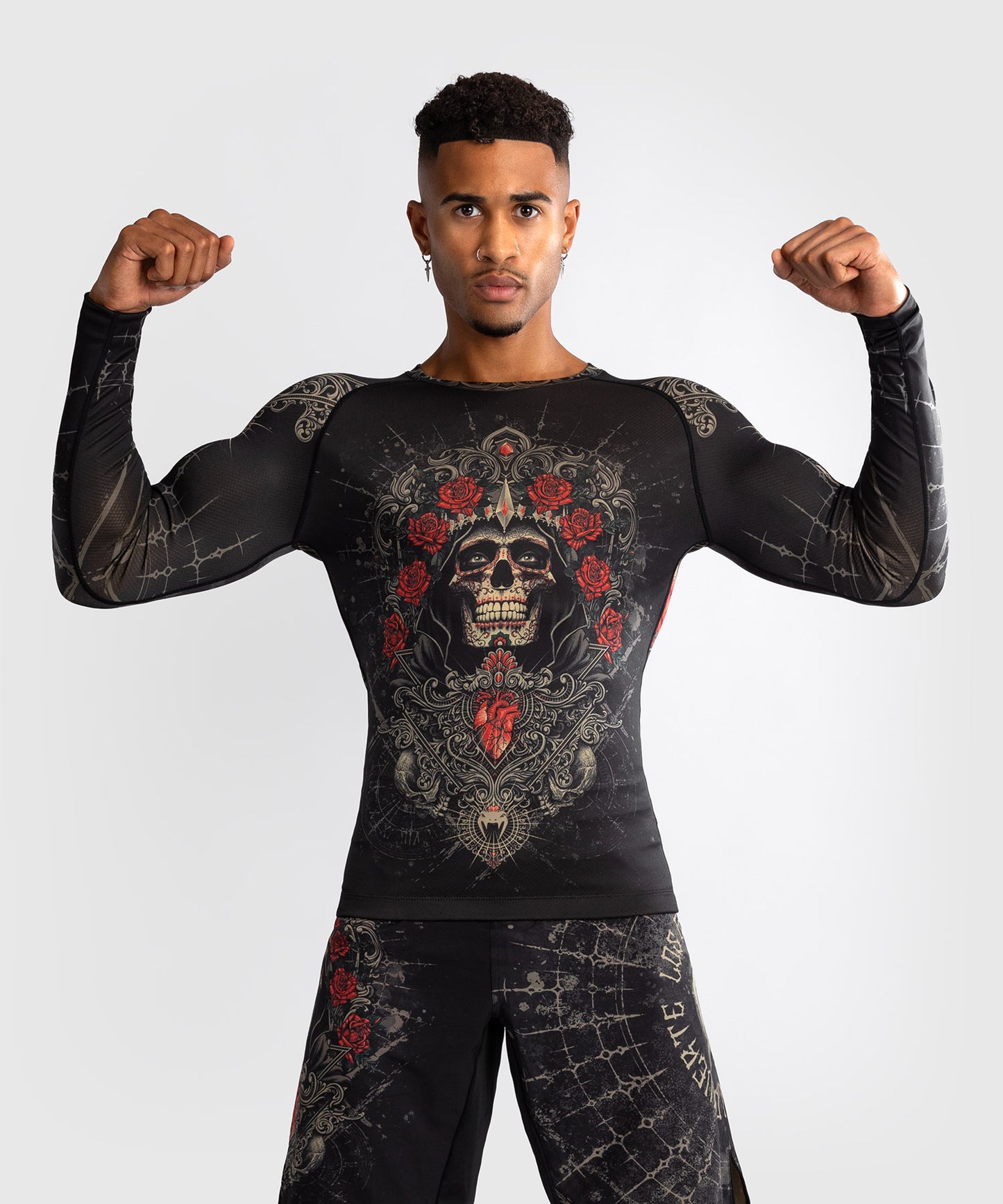 Rashguard à Manches Longues pour Hommes Venum Santa Muerte 5.0 - Noir Profond/Or - product-type_T-Shirts de Compression