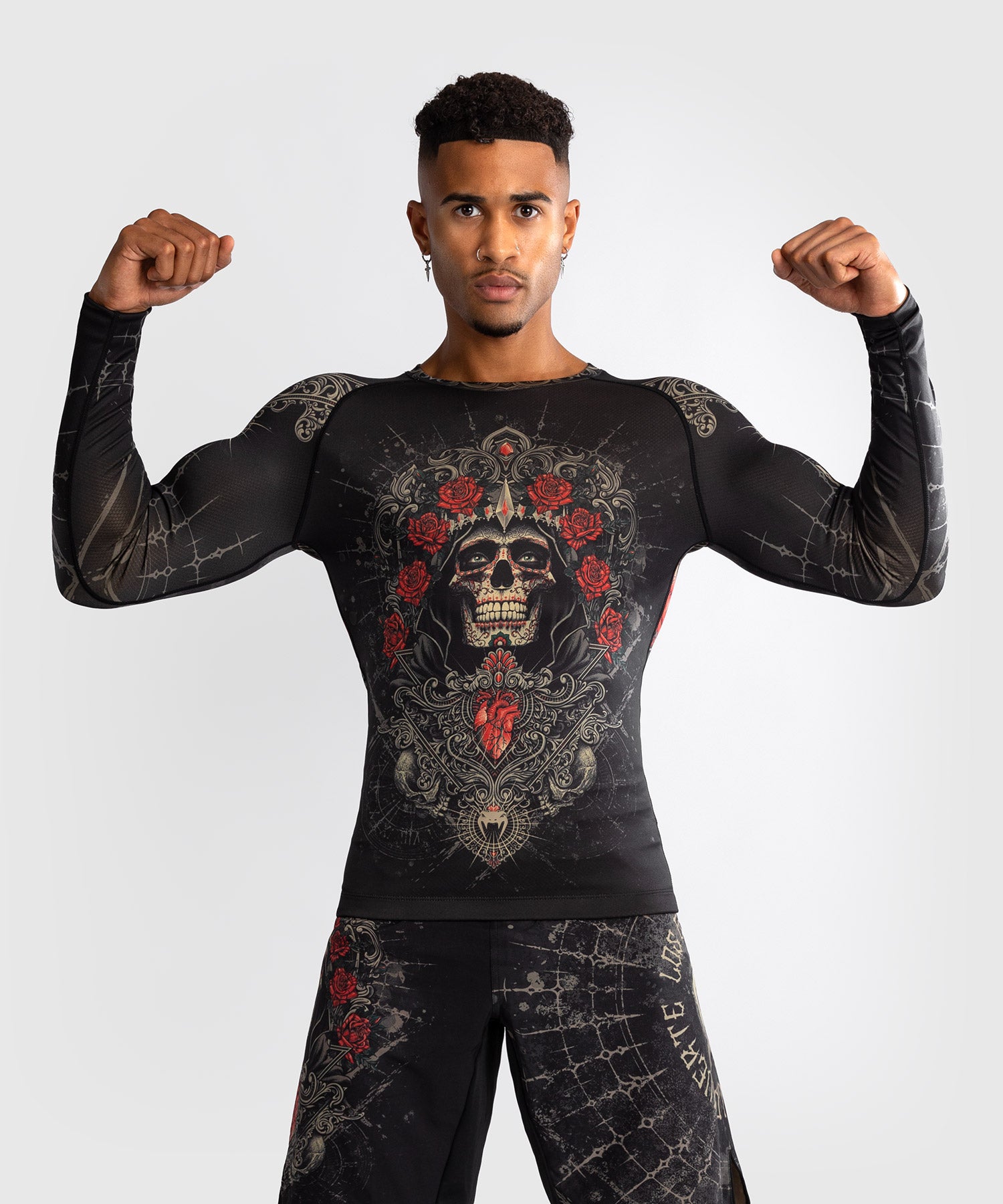 Rashguard à Manches Longues pour Hommes Venum Santa Muerte 5.0 - Noir Profond/Or - product-type_T-Shirts de Compression
