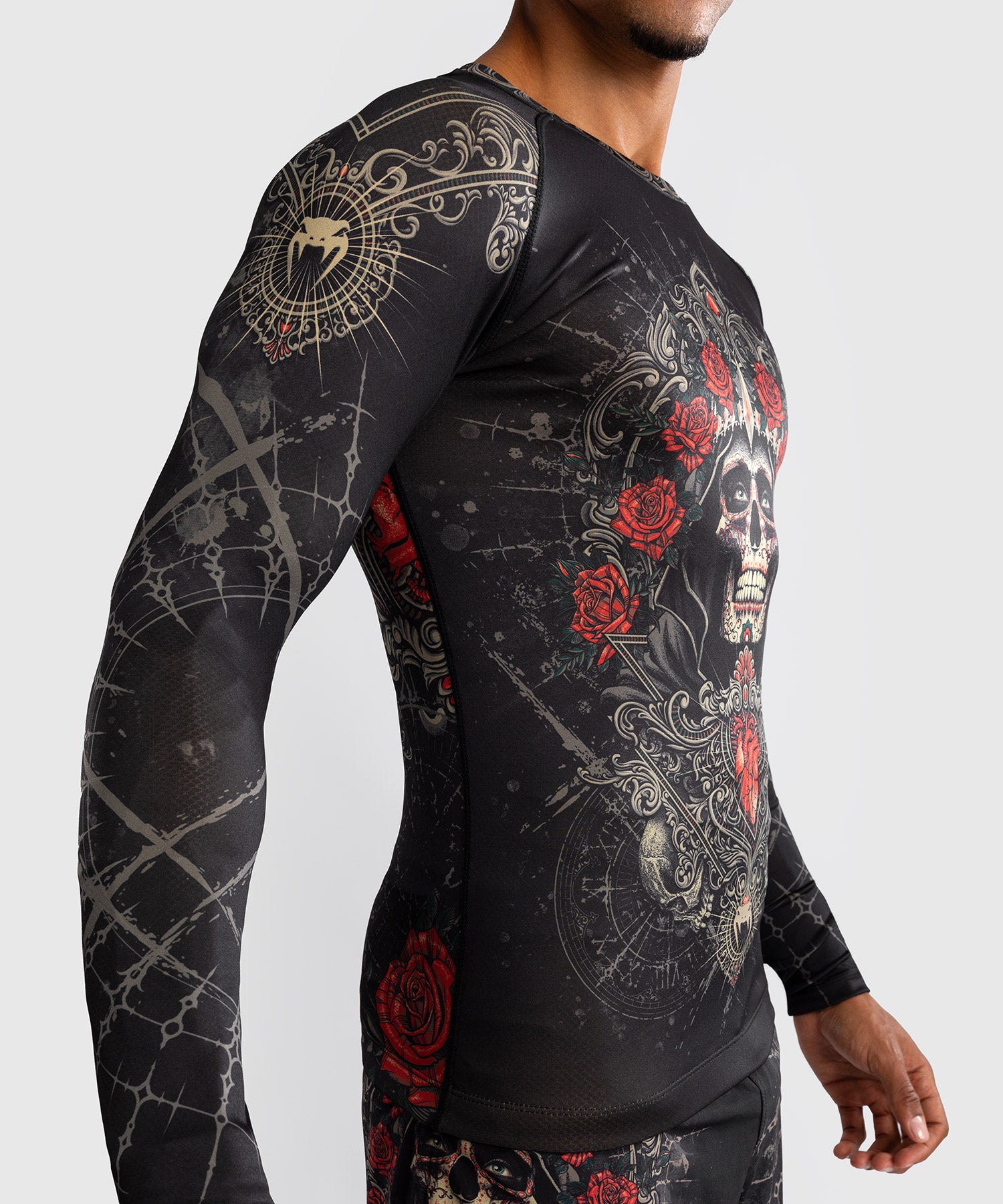 Rashguard à Manches Longues pour Hommes Venum Santa Muerte 5.0 - Noir Profond/Or - product-type_T-Shirts de Compression