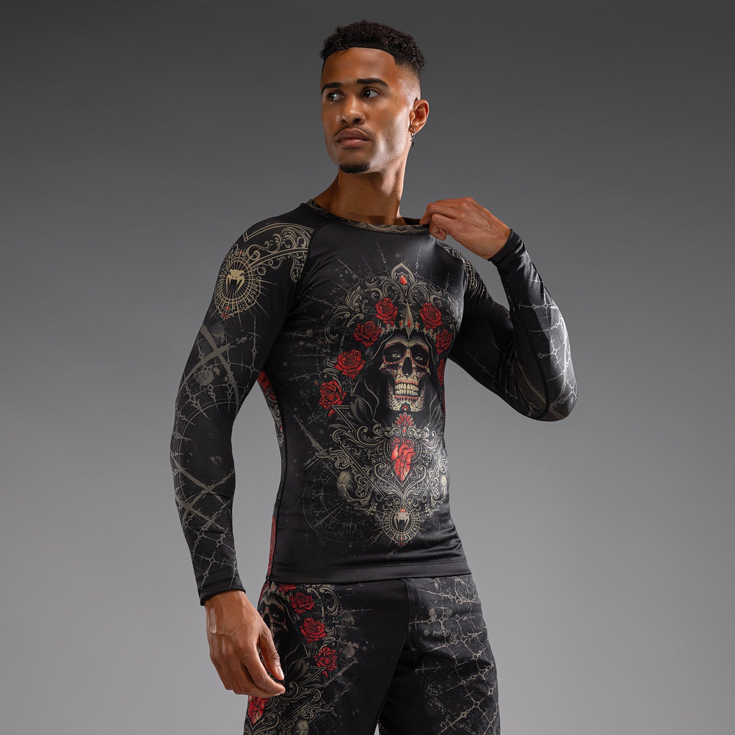 Rashguard à Manches Longues pour Hommes Venum Santa Muerte 5.0 - Noir Profond/Or - product-type_T-Shirts de Compression