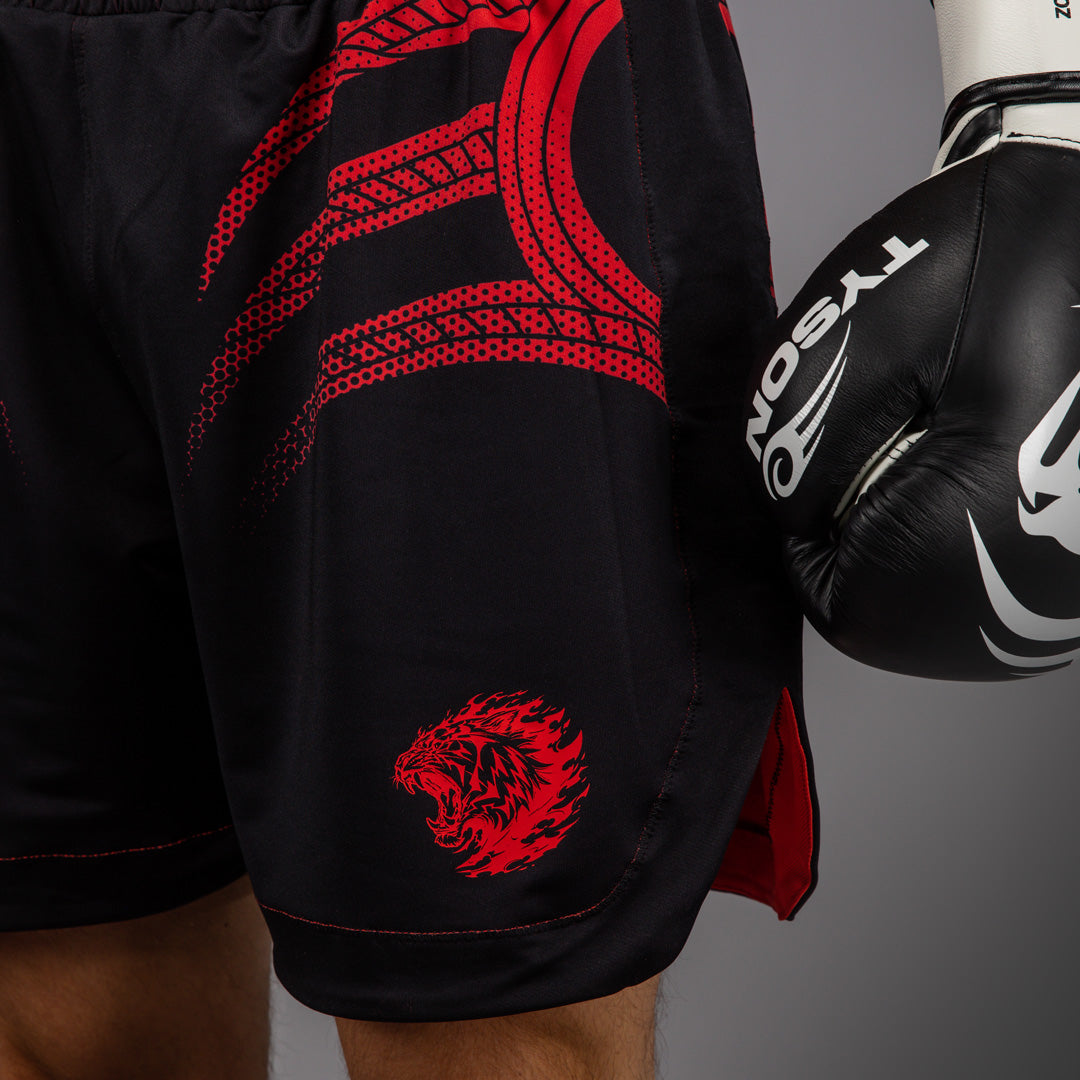 Short de Boxe Venum x Mike Tyson Tiger - Noir Profond/Rouge Intense
