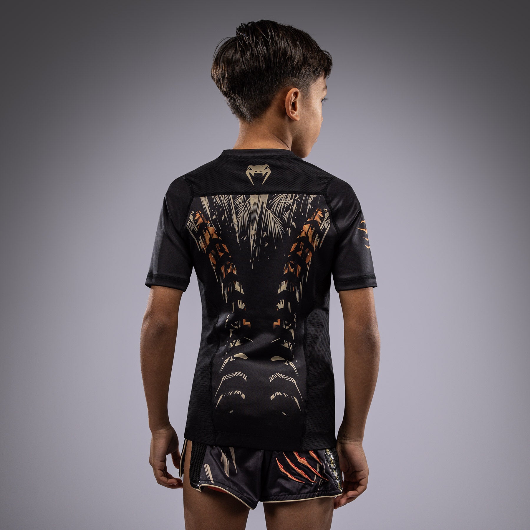 Rashguard à Manches Courtes Venum Tiger pour Enfants - Noir/Orange Néon - product-type_T-Shirts de Compression