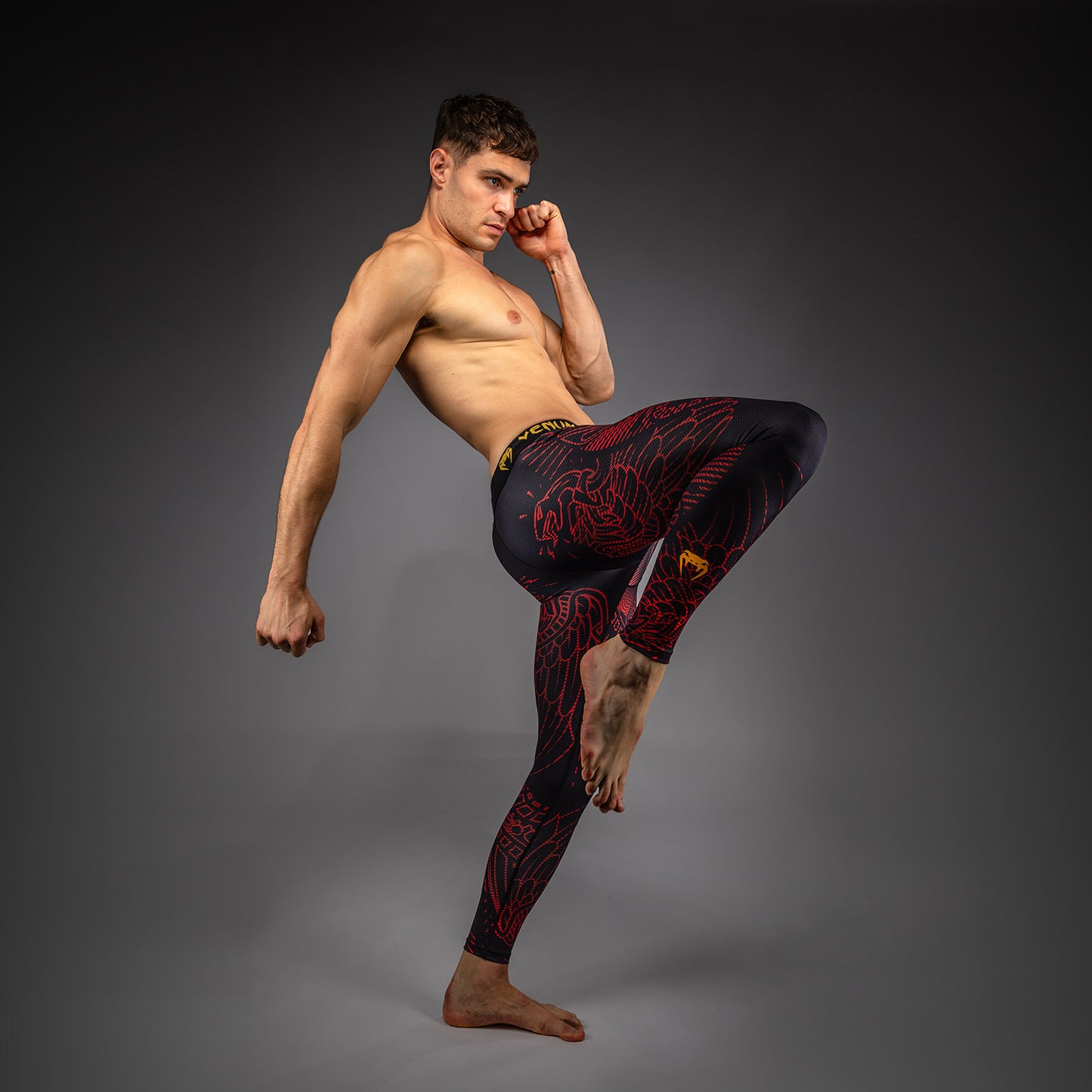Pantalon de Compression Venum Quetzal Fury - Noir/Rouge Fury/Mandarine